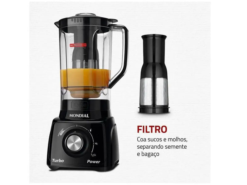 Liquidificador Mondial Turbo Power L-99 FB Preto com Filtro 3 Velocidades 550W - 220V